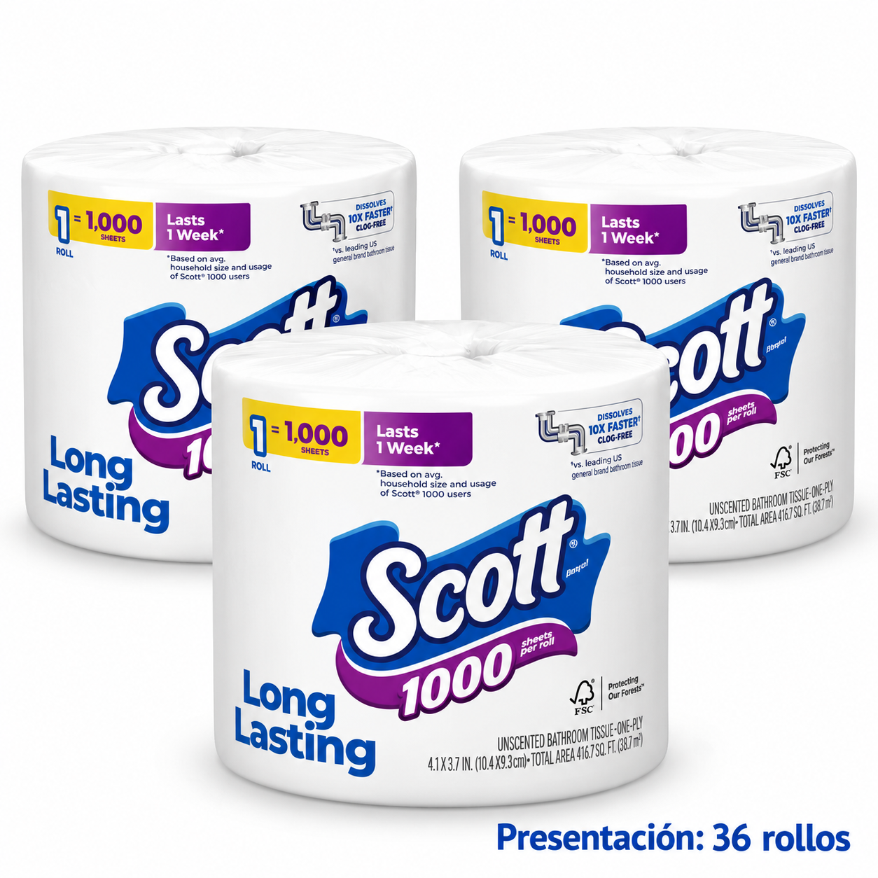 Papel higiénico Scott Bath 1000 hojas 1 capa 36 un - Image 2