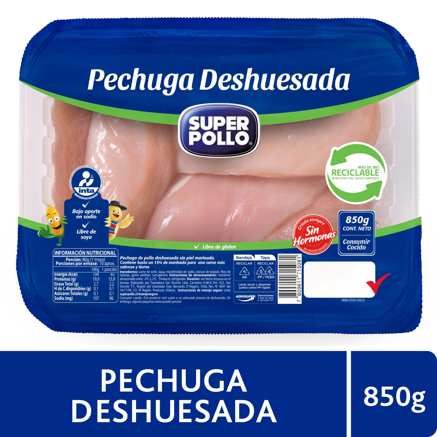 Pechuga Deshuesada de Pollo 850 g