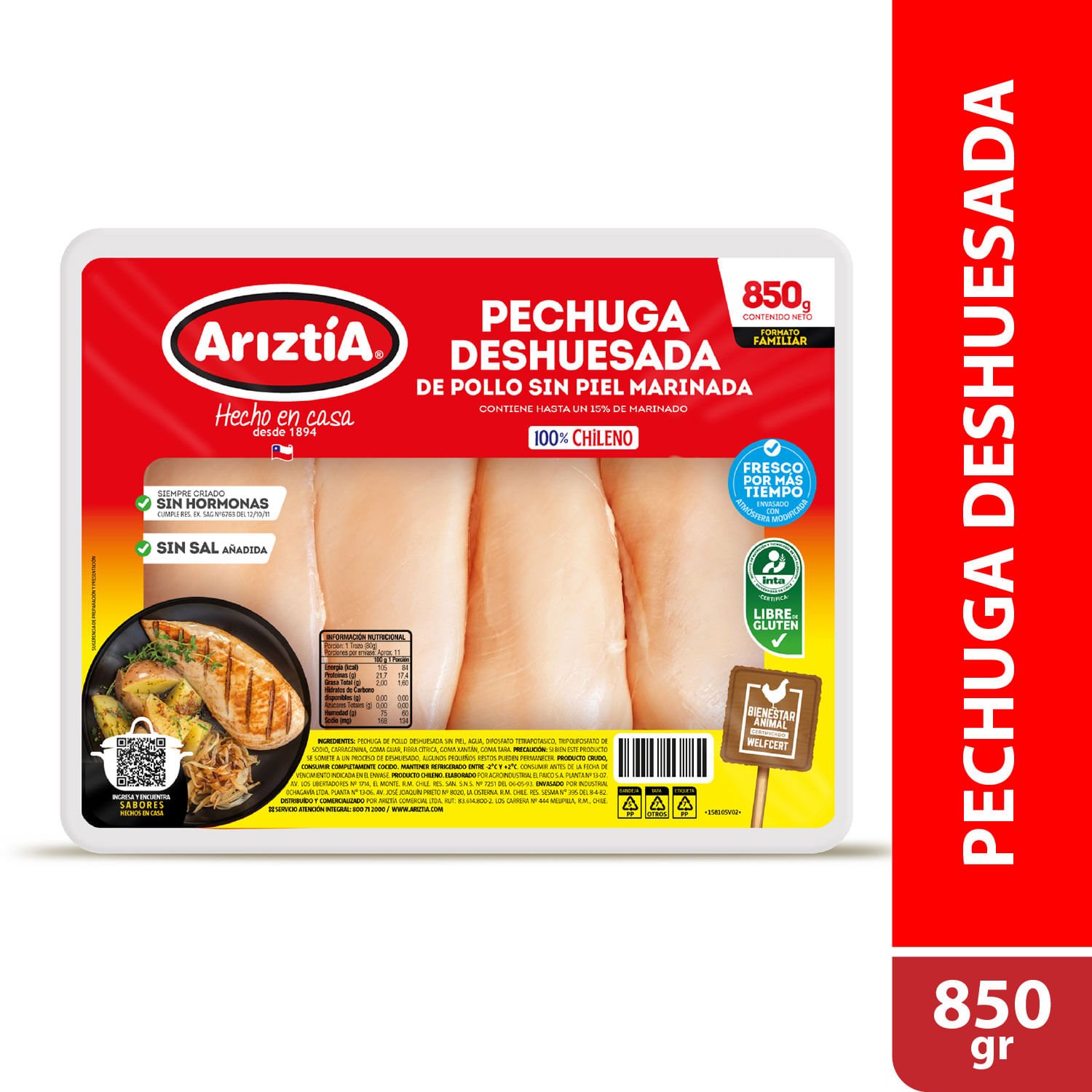 Pechuga de Pollo Deshuesada Ariztía Sin Piel 850 g